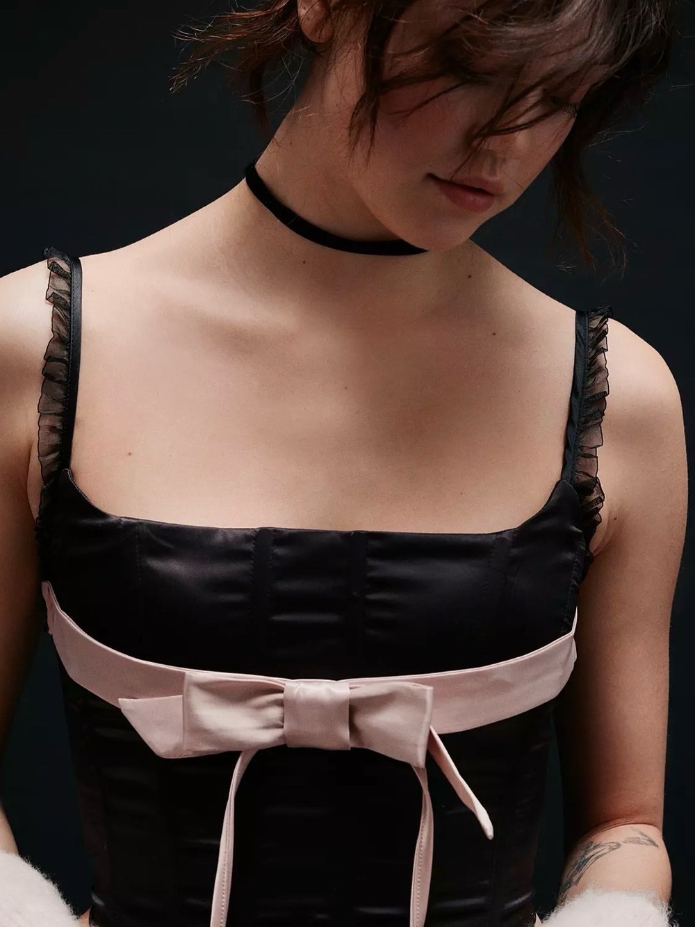 Urban Outfitters Your Gift Corset Satin Top Pink Bow Ruffle Straps Size Small